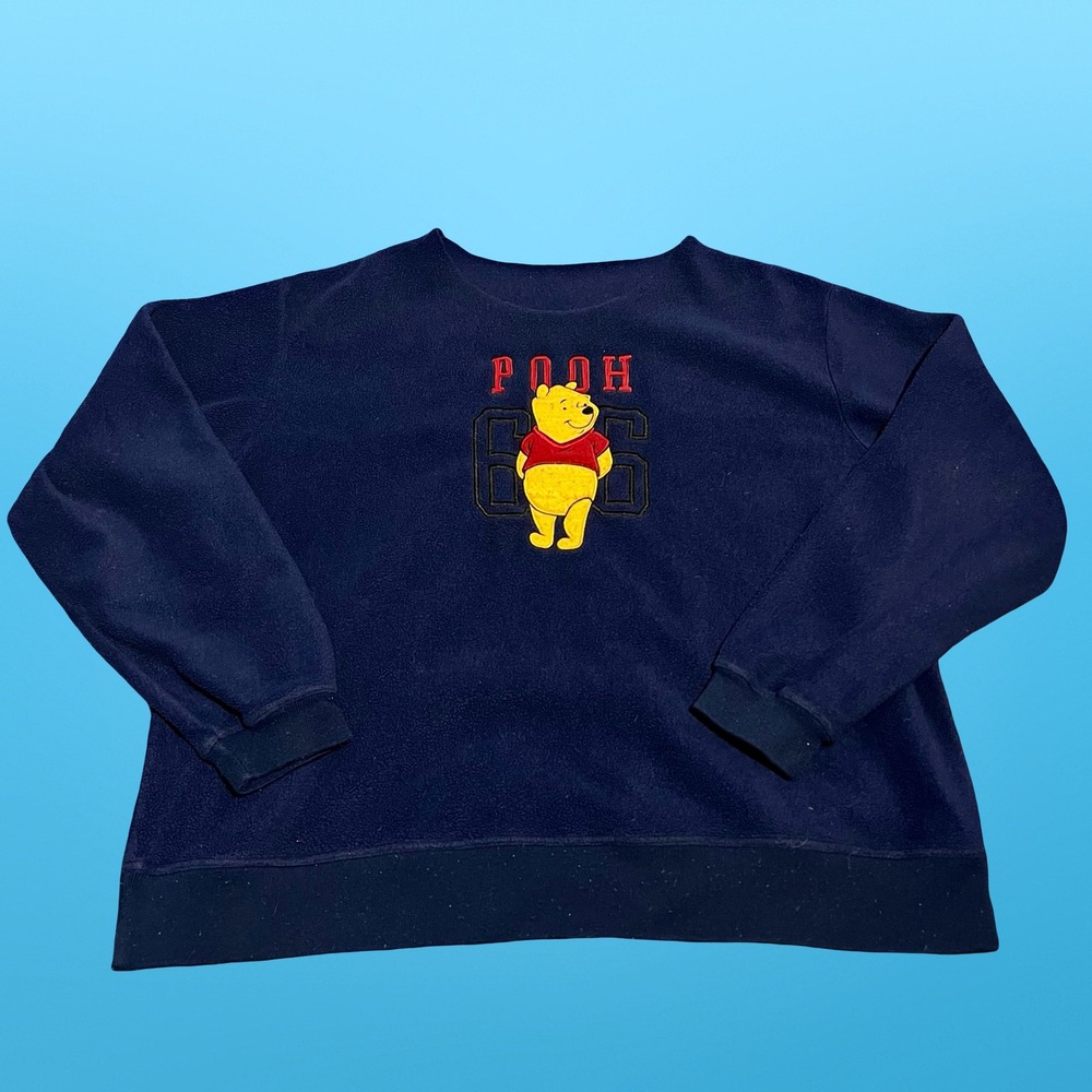 Disney Winnie the Pooh Fleece Sweatshirt Navy Blue Cut Neck Pullover XXL
